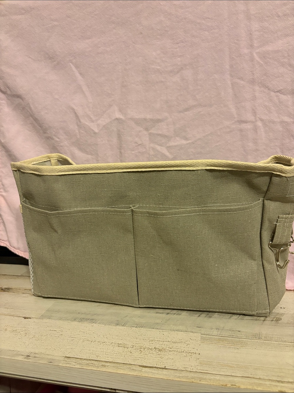 NWOT. Canvas feel Tote Insert Organizer in Beige for side of bed.